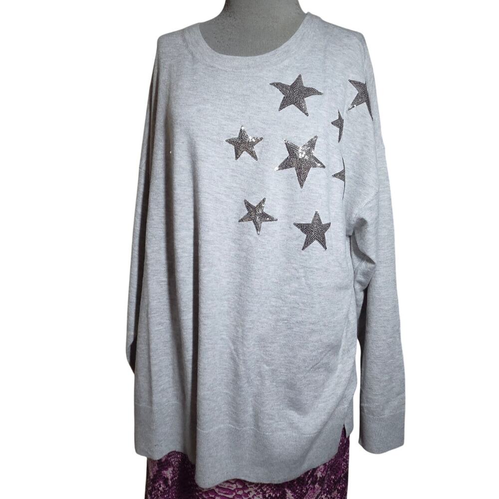Torrid Gray Star Sequin Embellished Sweater Size 1X